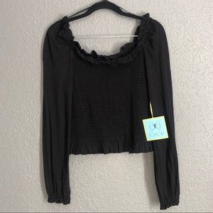 Cece Black Long Sleeve Form Fitting Top